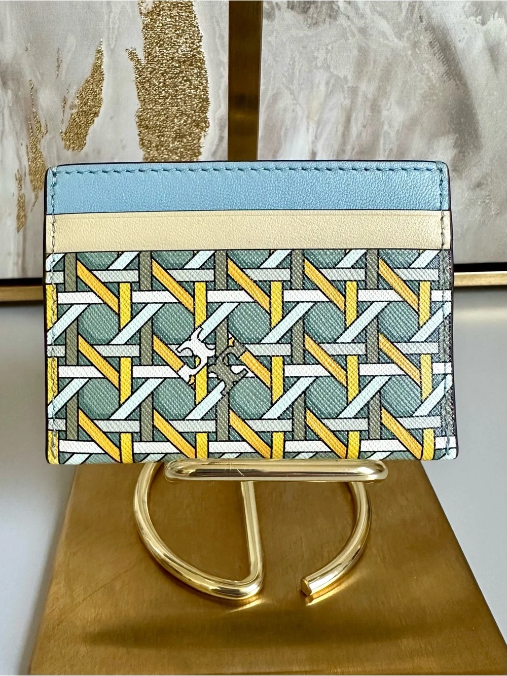 NWOT Tory Burch Robinson Fragmented Printed Card Case with Gold Logo